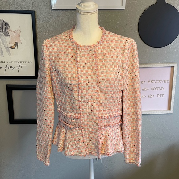 Rebecca Taylor Bright Coral and Cream Tweed Jacket 10 - Picture 2 of 13